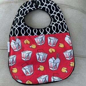 Chic Red and Black Baby Bib with Takeout Design